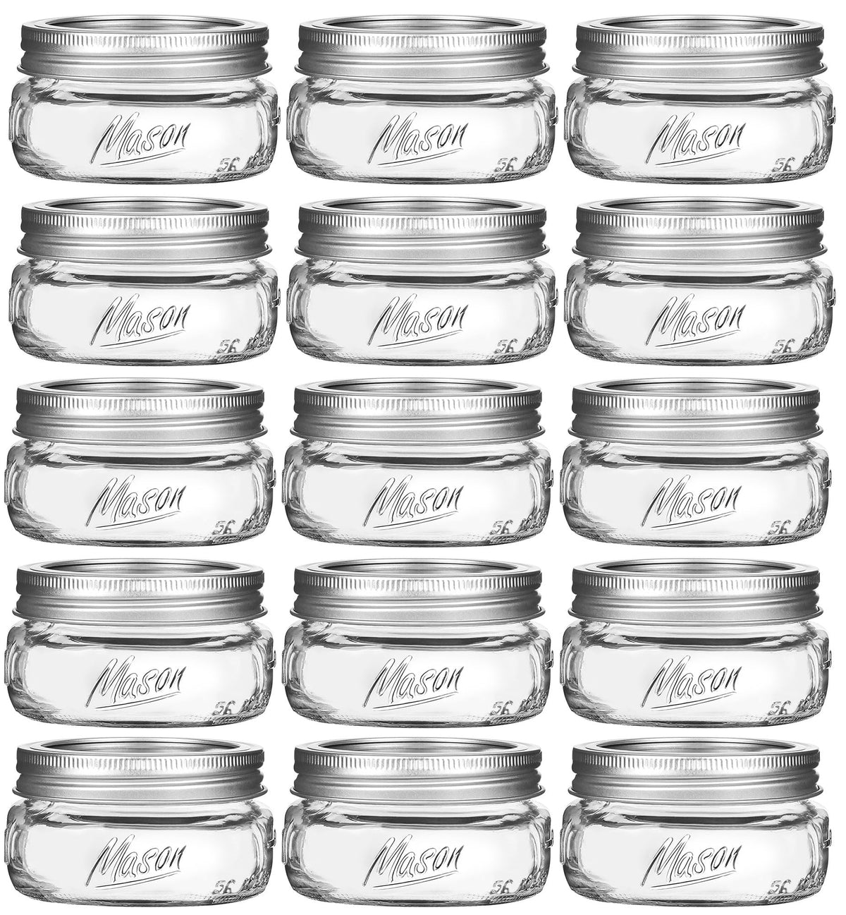 16 Pack Mason Jars 8 oz with wide mouth and silver lids, ideal for canning and storage