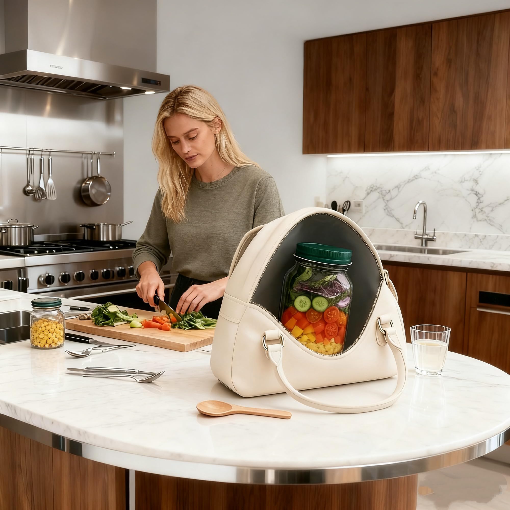 Mason salad jar multi-compartment design highlights layered greens and toppings