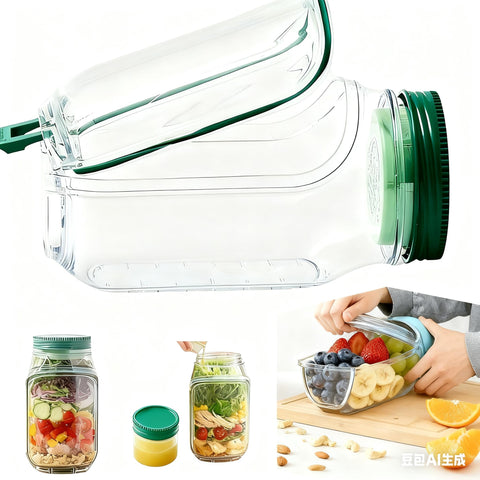 Mason salad jar side-open design shows dressing compartment for fresh, mess-free meals