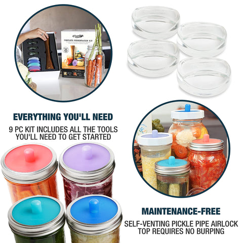 Masontops acacia tamper packs veggies evenly for brine uptake.