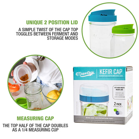 Masontops kefir lid built-in strainer simplifies pouring