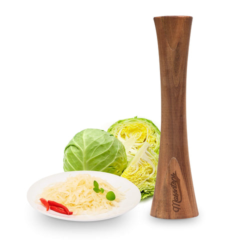 Masontops Pickle Packer acacia wood tamper eases pressing shredded vegetables for fermentation