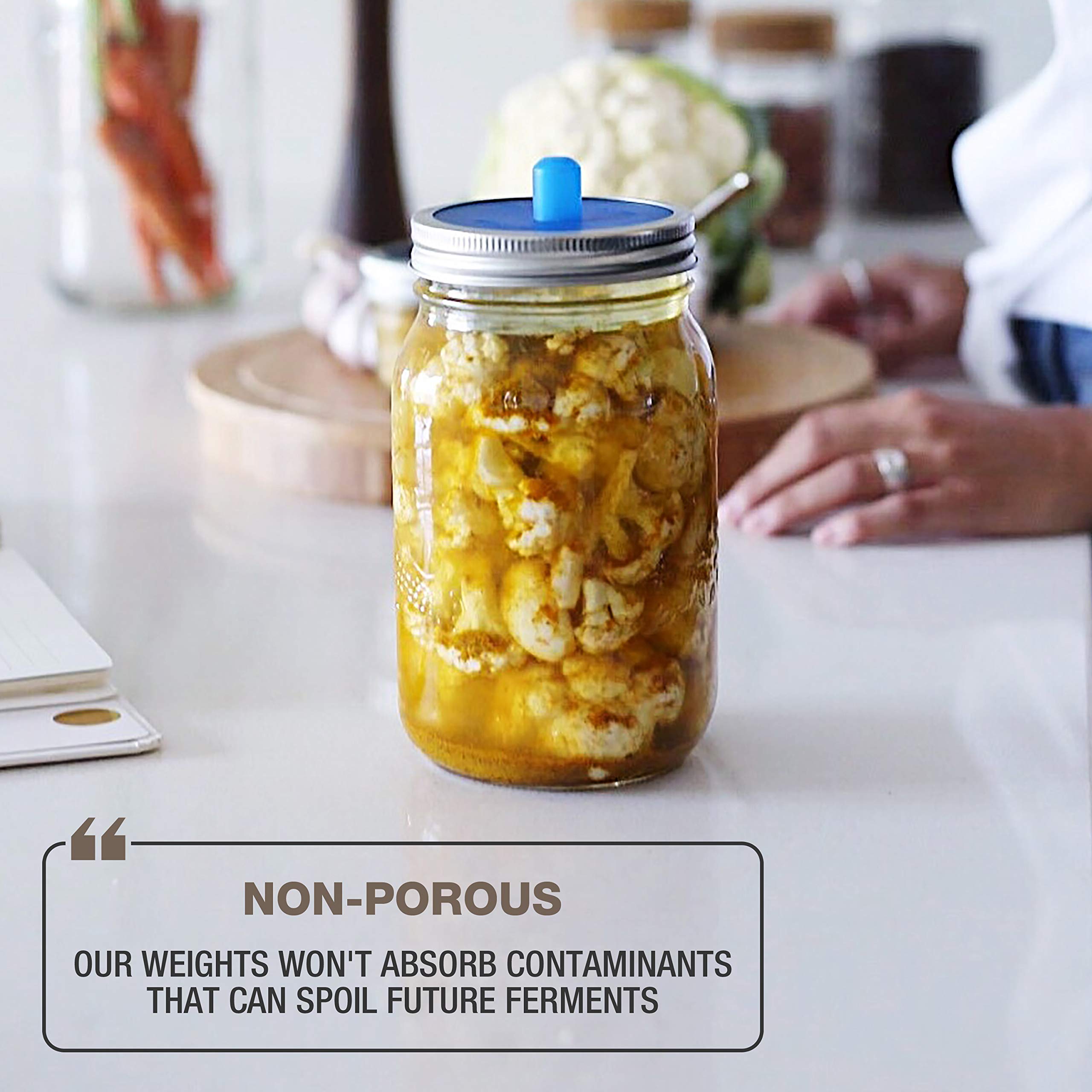 Masontops Pickle Pebble small-mouth design fits standard jars.