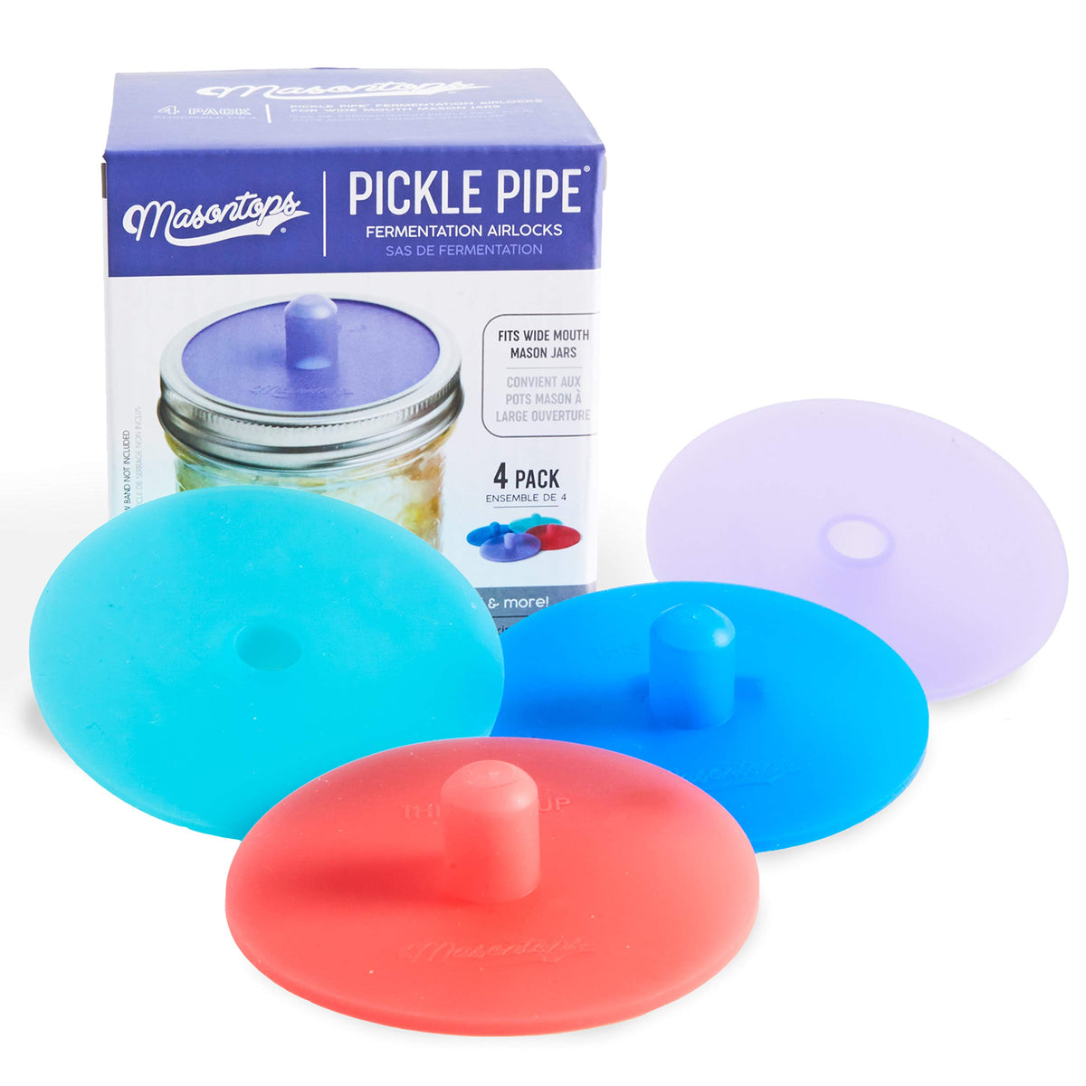 Masontops Pickle Pipes airlock lid closeup with vented valve for hands-free fermentation