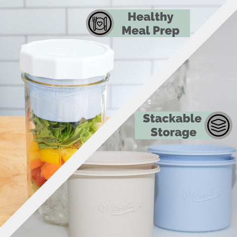 Masontops Snack Stack meal prep storage reduces clutter with nested cups.