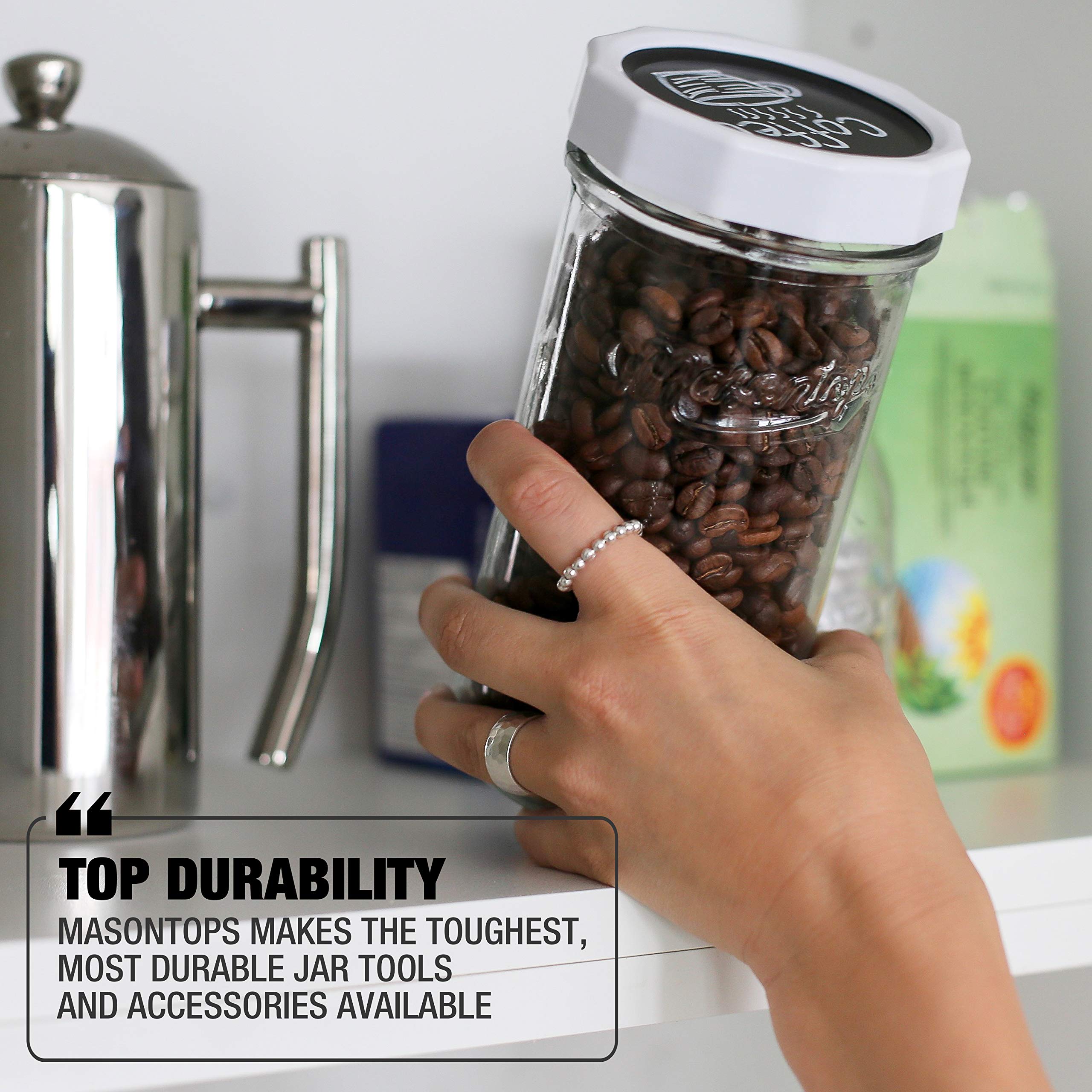 Masontops Tough Band clear design keeps jars looking neat and organized.
