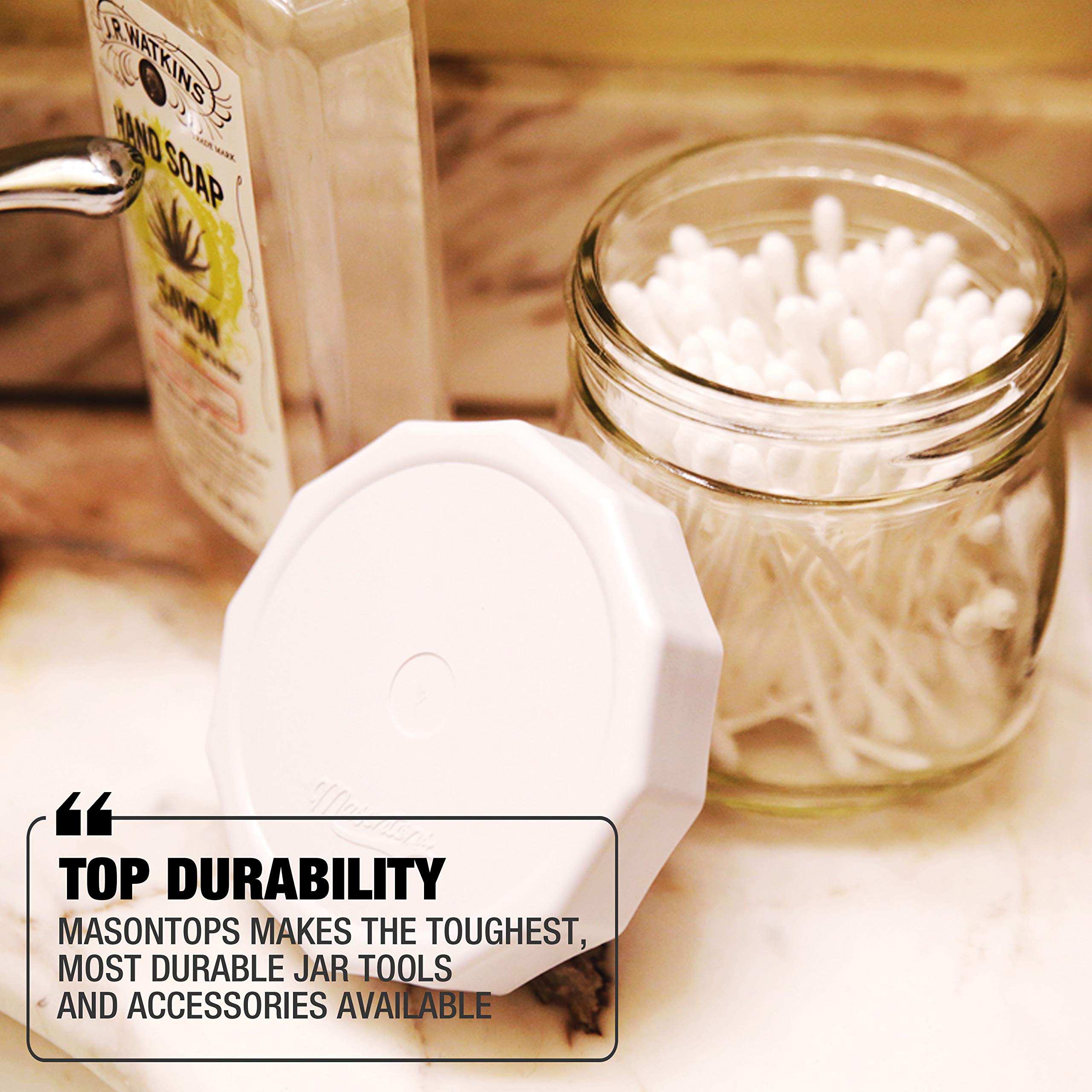 Masontops Tough Tops wide-mouth lid on jar in use
