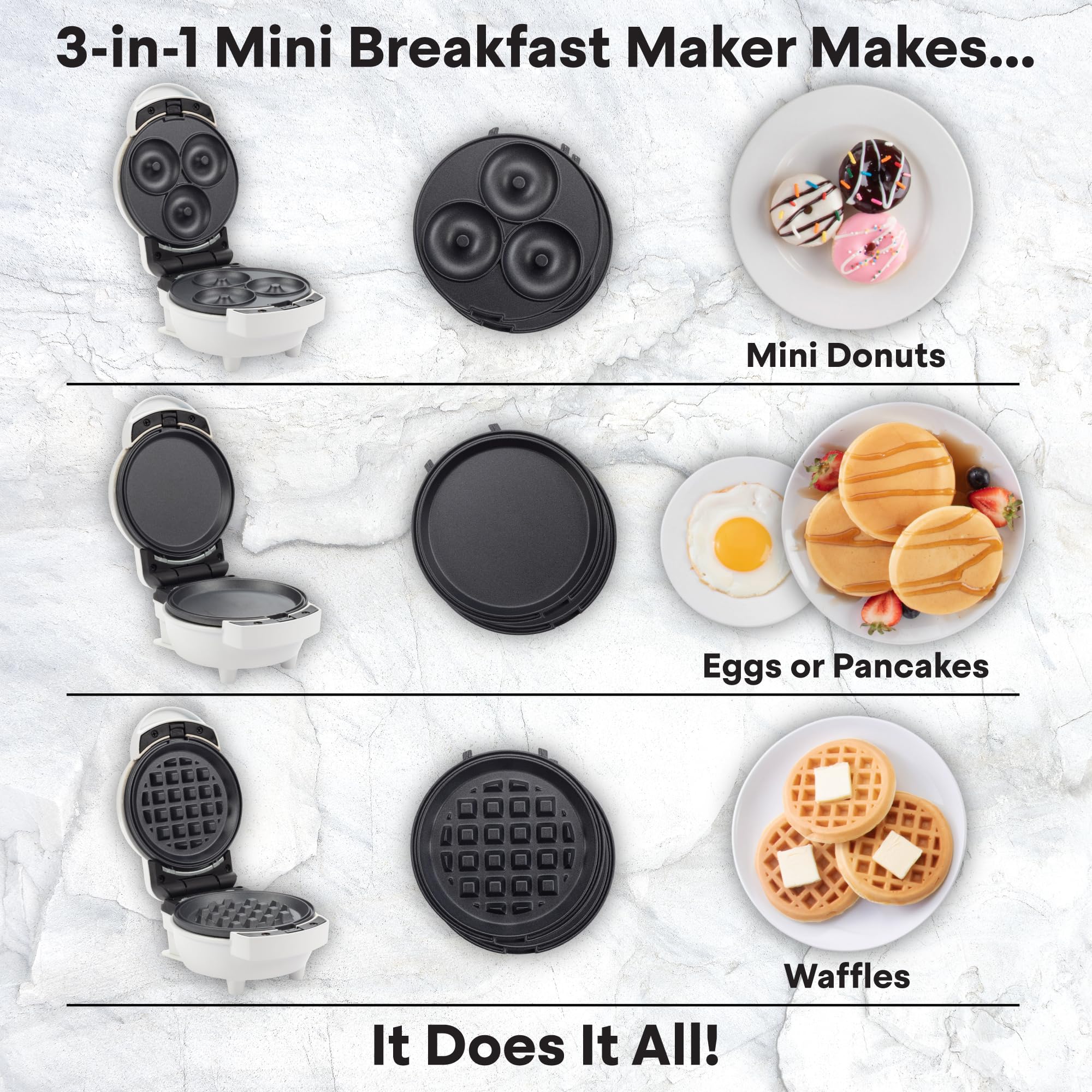 MasterChef 3-in-1 mini breakfast maker removable plates for easy cleanup.