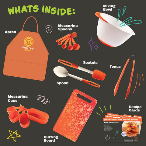 MasterChef Junior mixing bowl for batters and salads with confident stirring.
