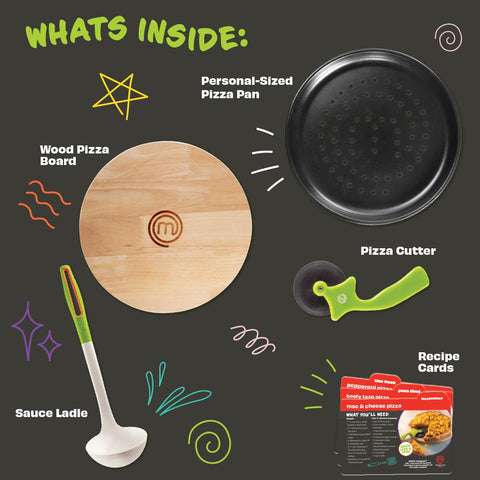 MasterChef Junior wood pizza board offering sturdy rolling surface.