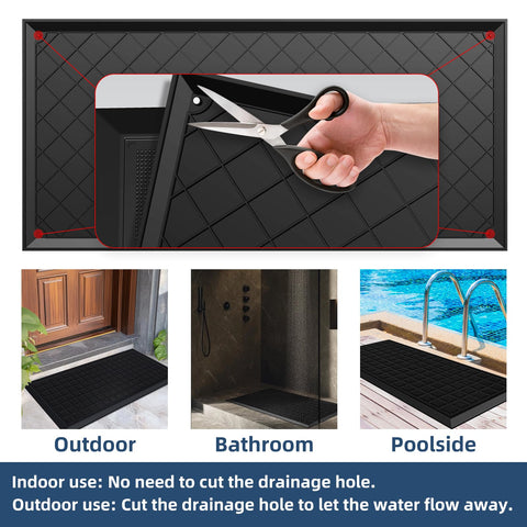 MATALL drainage-hole mat showcases corner-cut option for fast drainage.