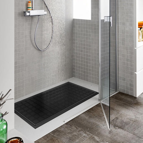 MATALL non-slip backing keeps floors stable in wet areas.