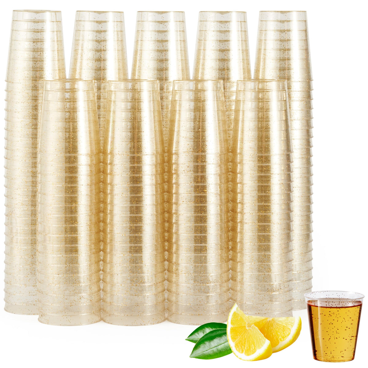 MATANA 200 Gold Glitter Shot Glasses closeup showcases chic sparkle for refined tastings.