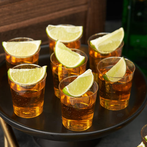 MATANA 200 Gold Glitter Shot Glasses ideal for wine tastings and party samples.