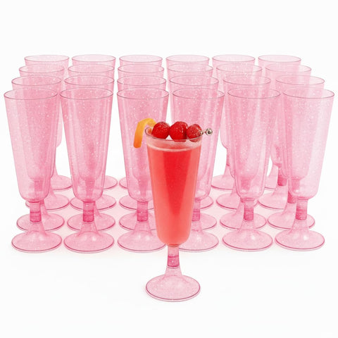 MATANA 50 glitter pink champagne flutes for elegant weddings and pink-themed celebrations.