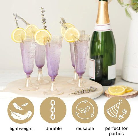 Matana 50 champagne flutes on a dining table setting.