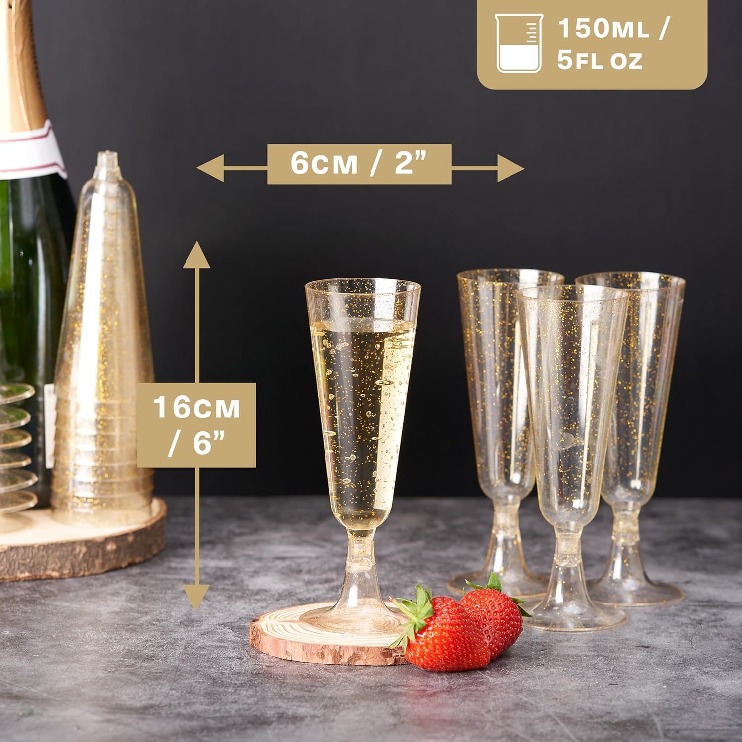Matana 50 stackable flutes in a sleek party pack.
