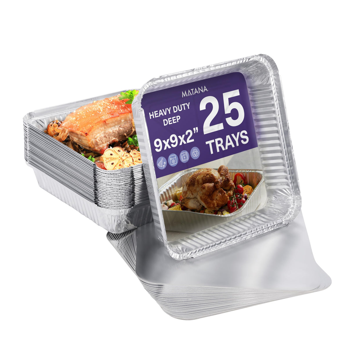 MATANA 9x9 square pans with lids, ideal for baking and easy transport.
