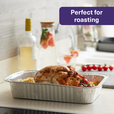 MATANA aluminum pan in oven shows heat tolerance and baking readiness.