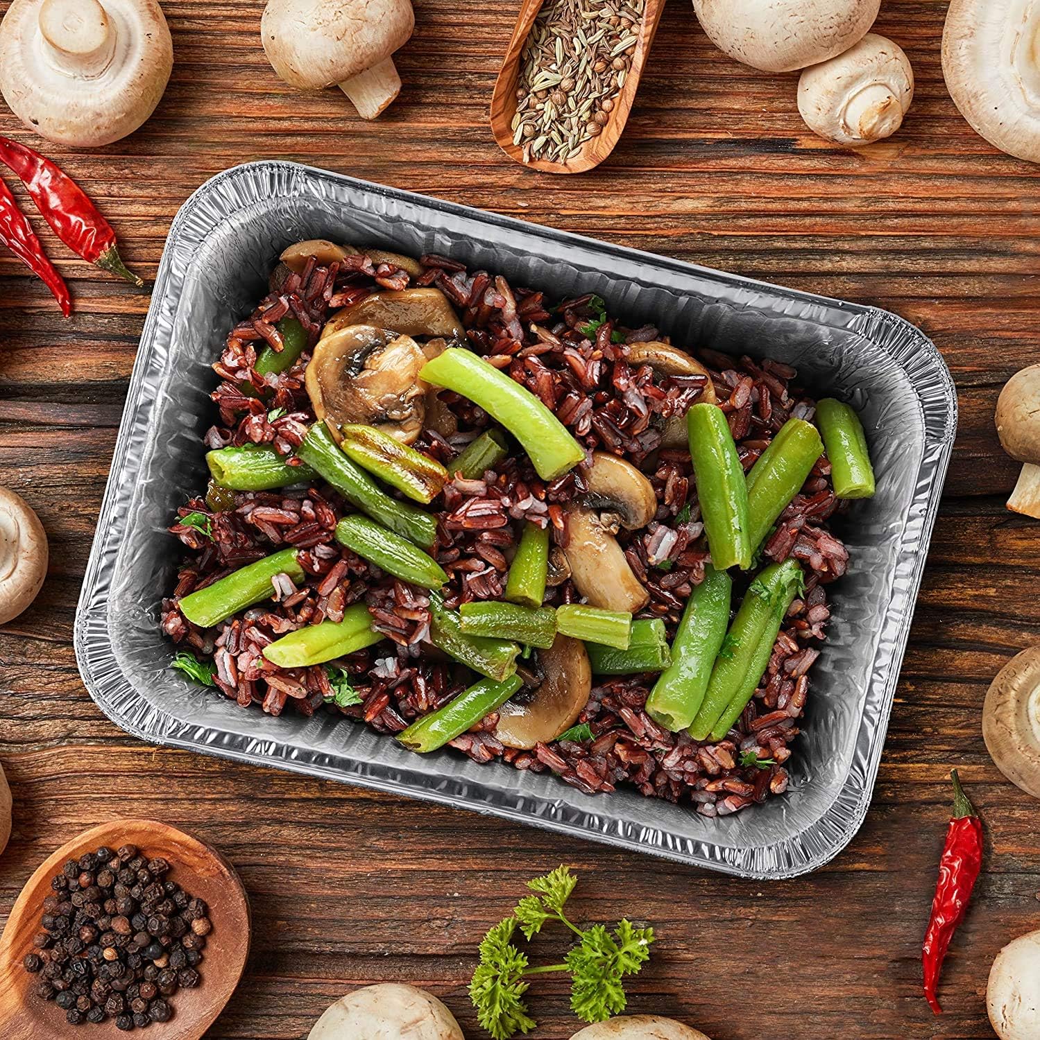 MATANA pan with lasagna ready for baking and serving at a meal.