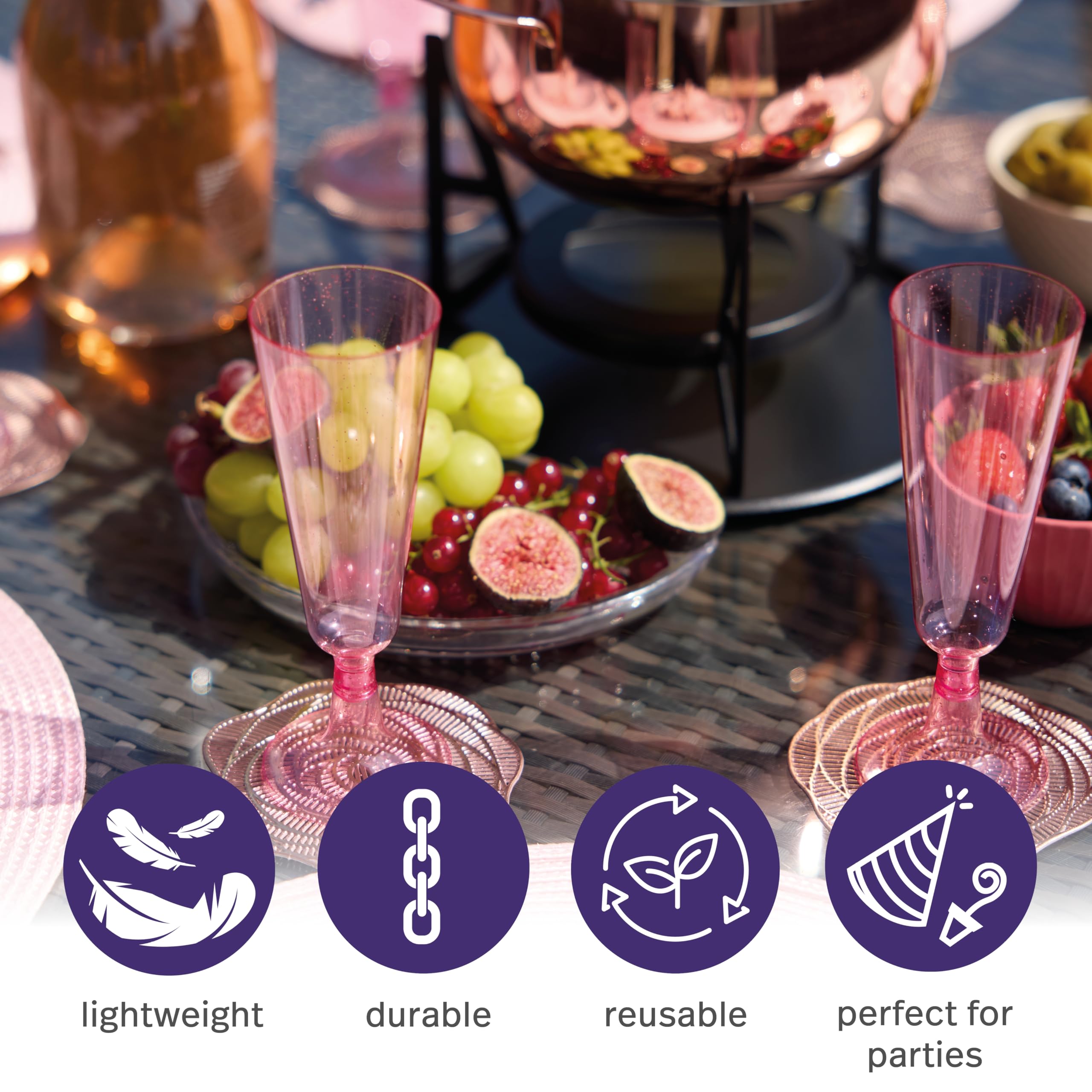MATANA BPA-free plastic champagne glasses ensure safe, durable celebrations.