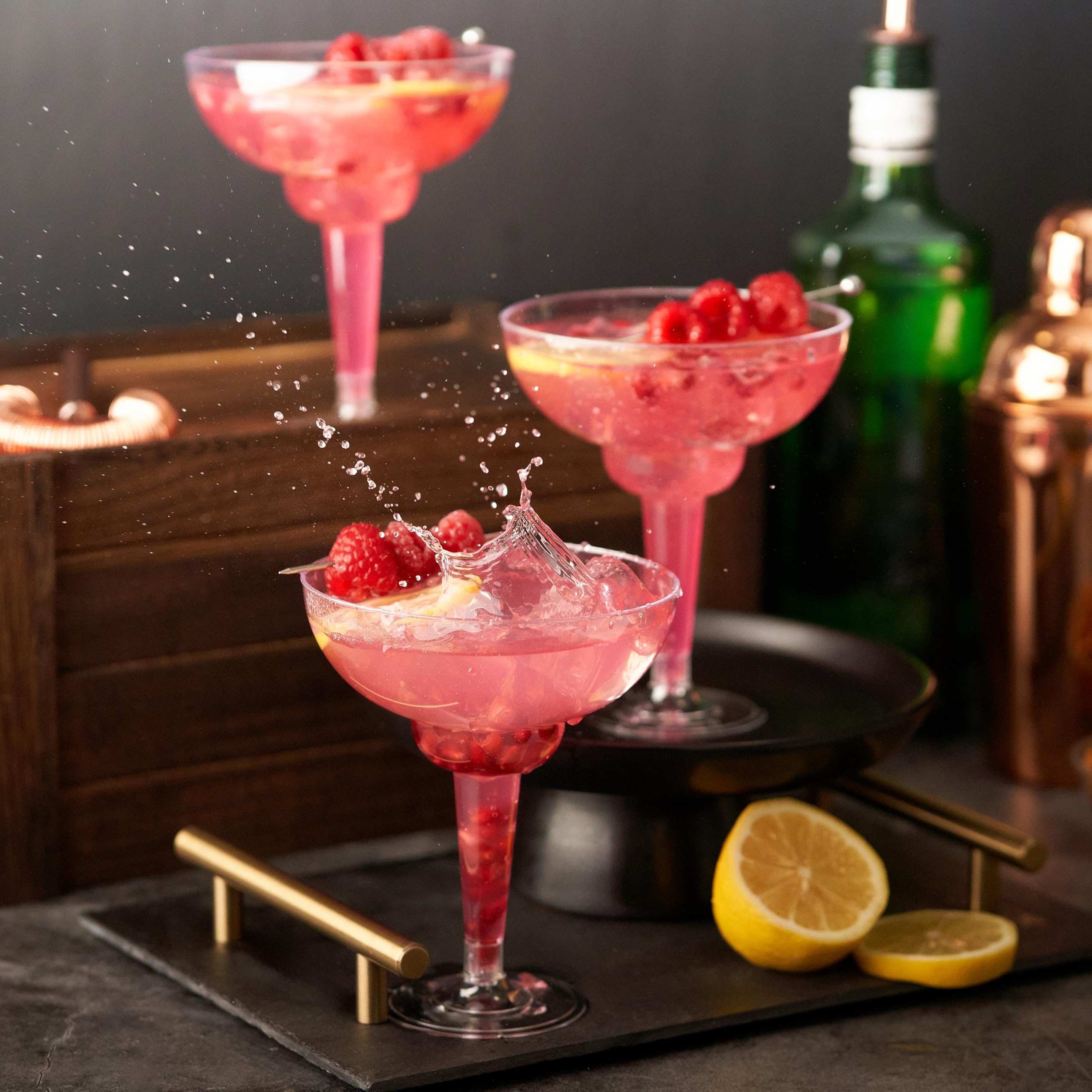 Matana shatterproof plastic martini glass reduces breakage at events.