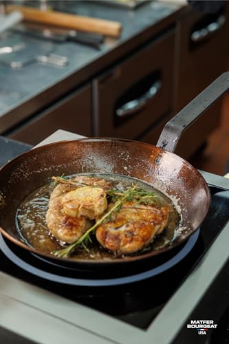 Matfer Bourgeat pan on induction cooking close up showing hob compatibility