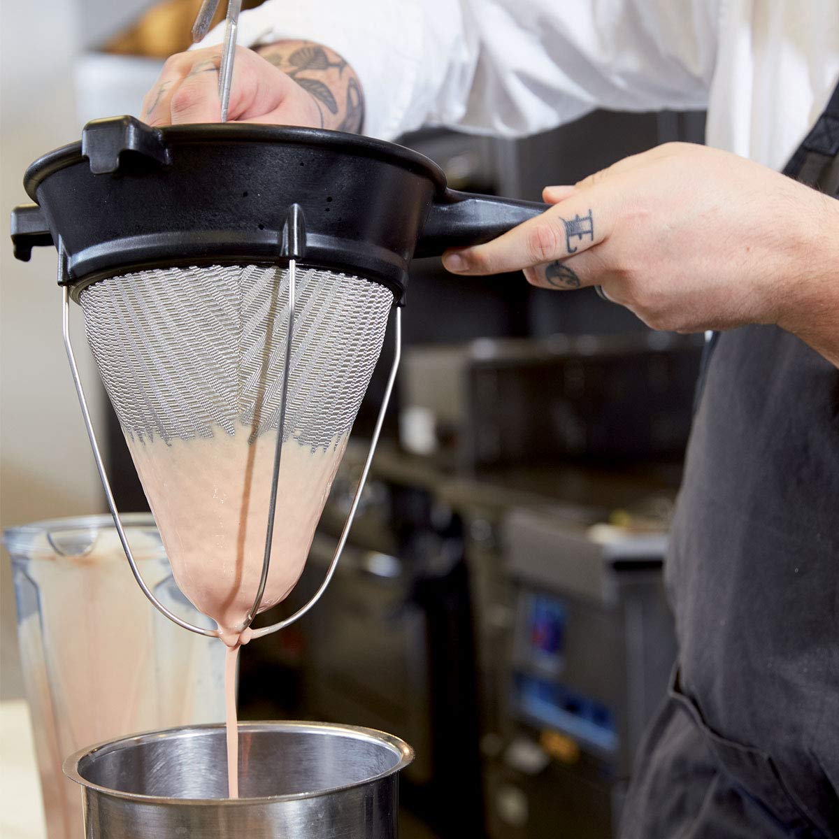 Matfer Bourgeat strainer with one-piece Exoglass body for rugged, easy cleaning