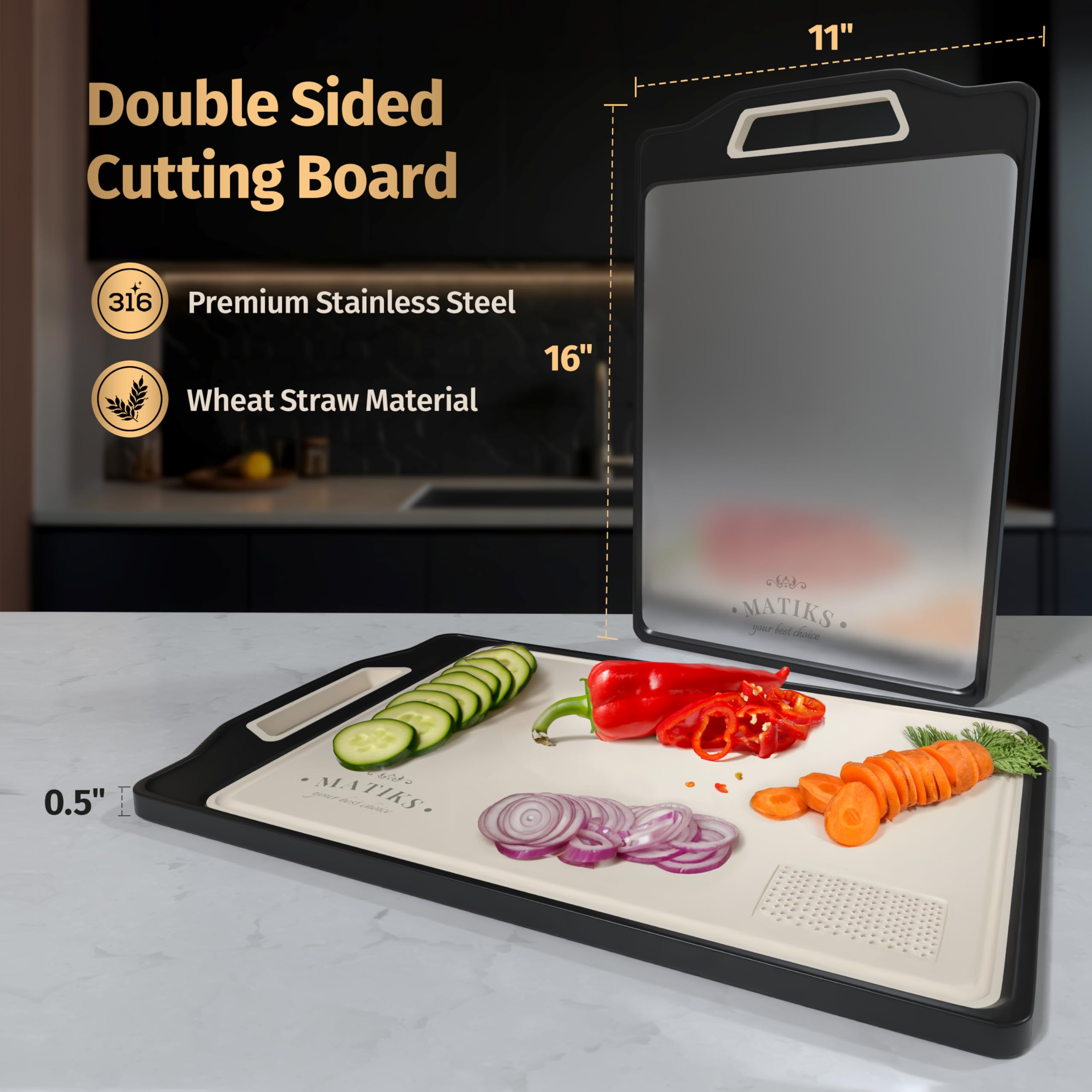 Matiks metal surface ideal for cleanly cutting meat.