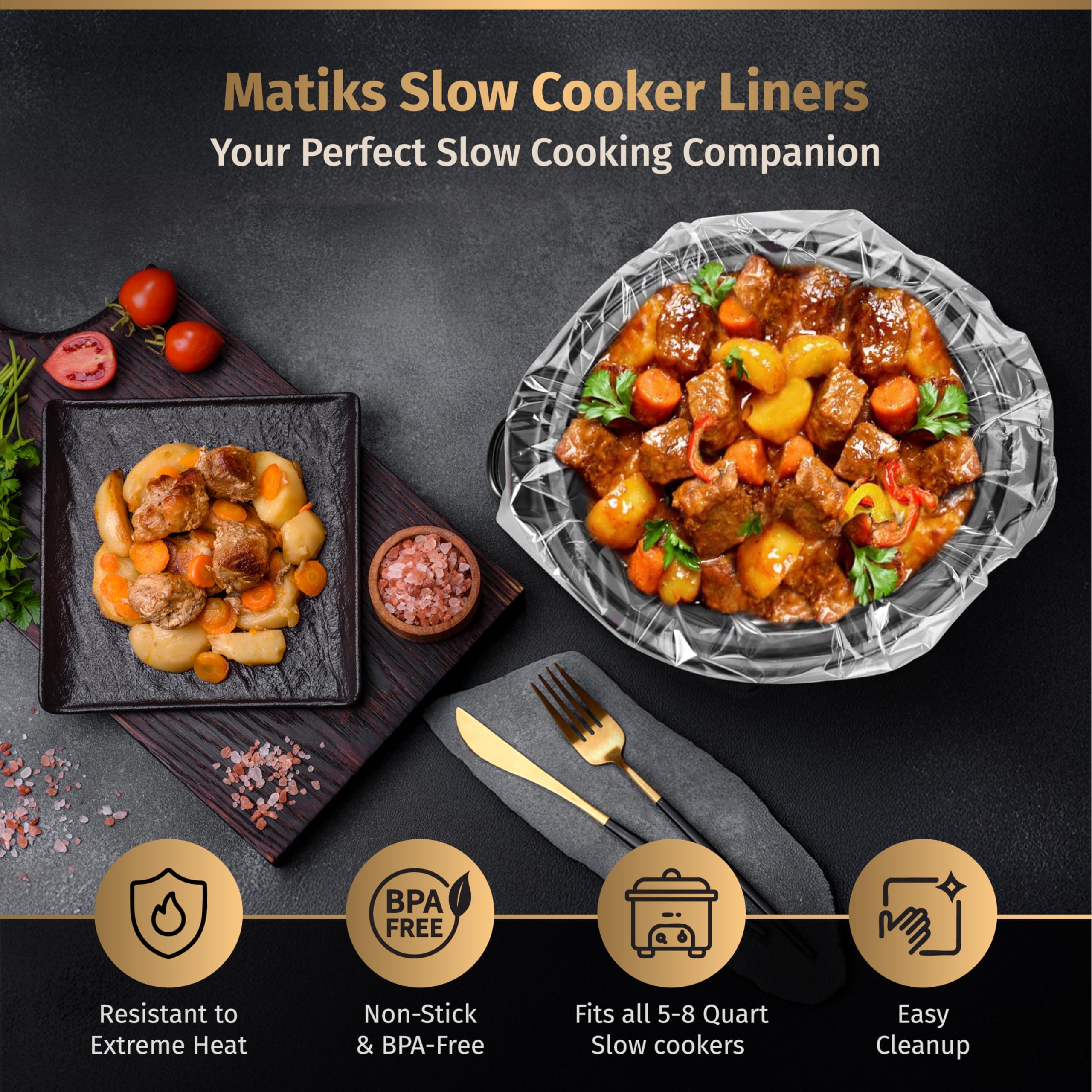 Matiks liner with leakproof design protects cookware and keeps pans clean.