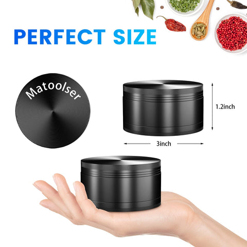 Matoolser 3-Inch Spice Grinder side view highlights compact, comfortable hand use.