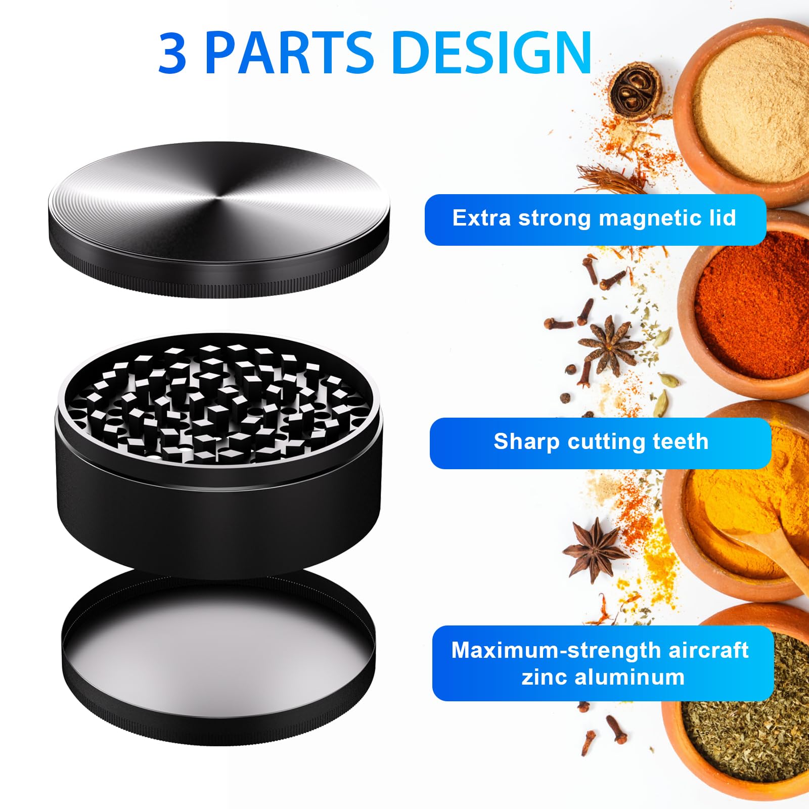 Matoolser Spice Grinder durable zinc alloy body ensures lasting performance.