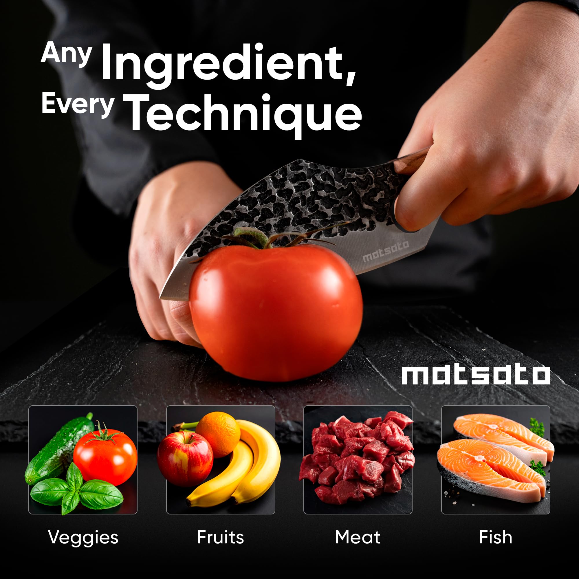 Matsato Knife meat-slicing close-up demonstrates even portions