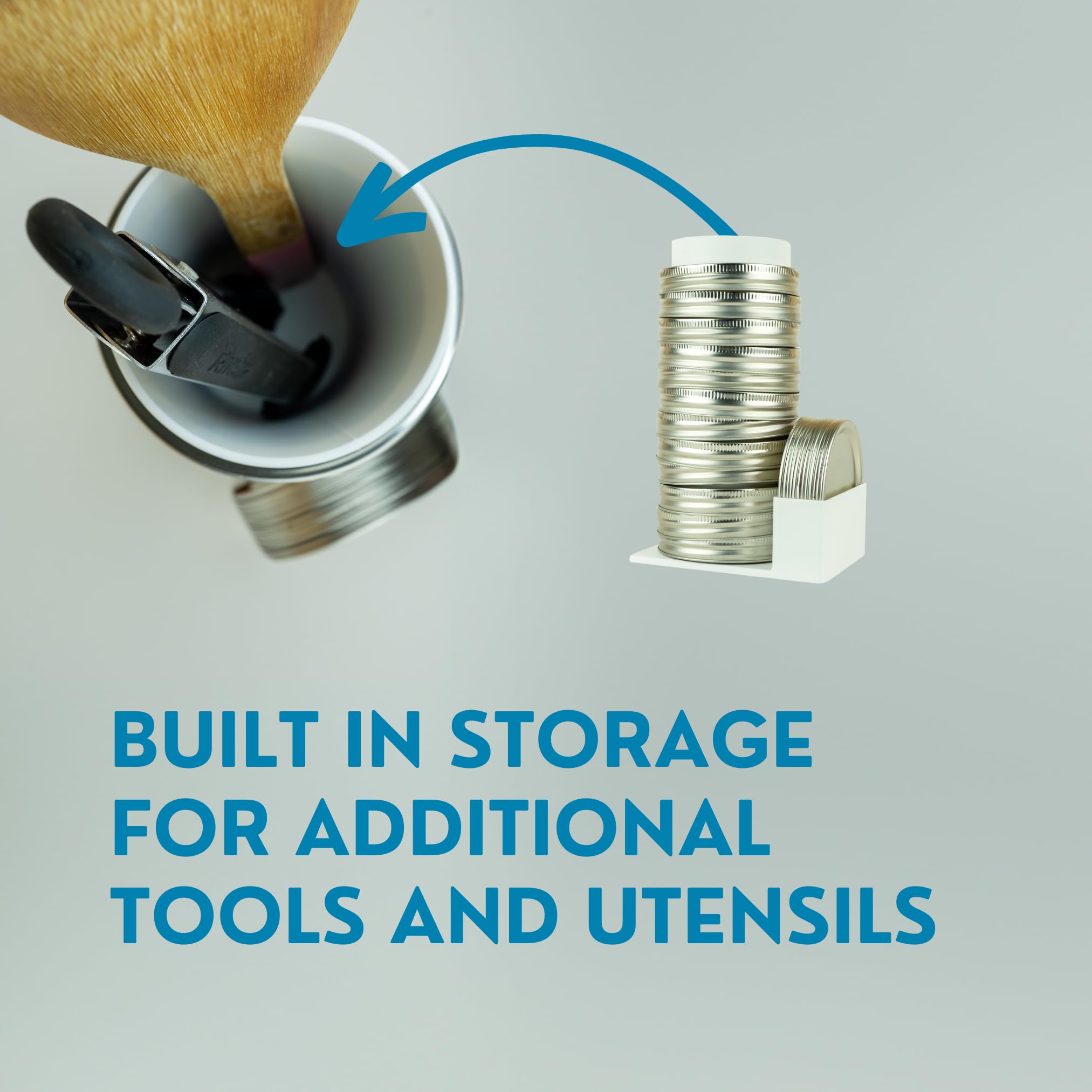 Matterform regular-mouth lids rack showcases easy access and organized canning essentials.