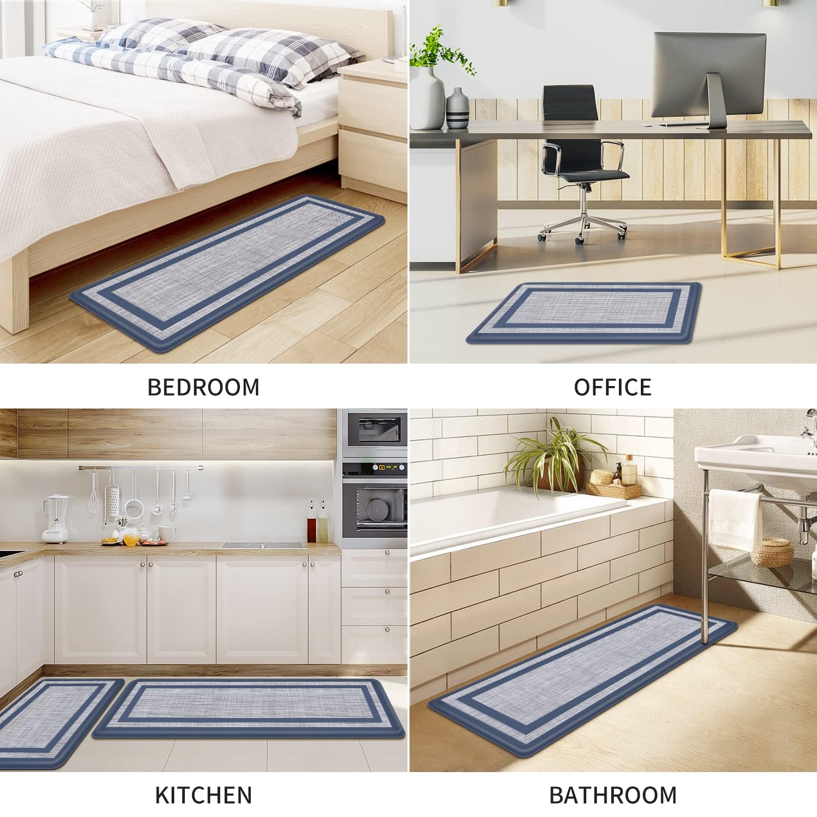 Blue-gray pattern adds subtle style to busy kitchens.