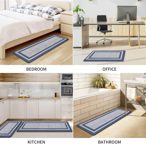 Blue-gray pattern adds subtle style to busy kitchens.