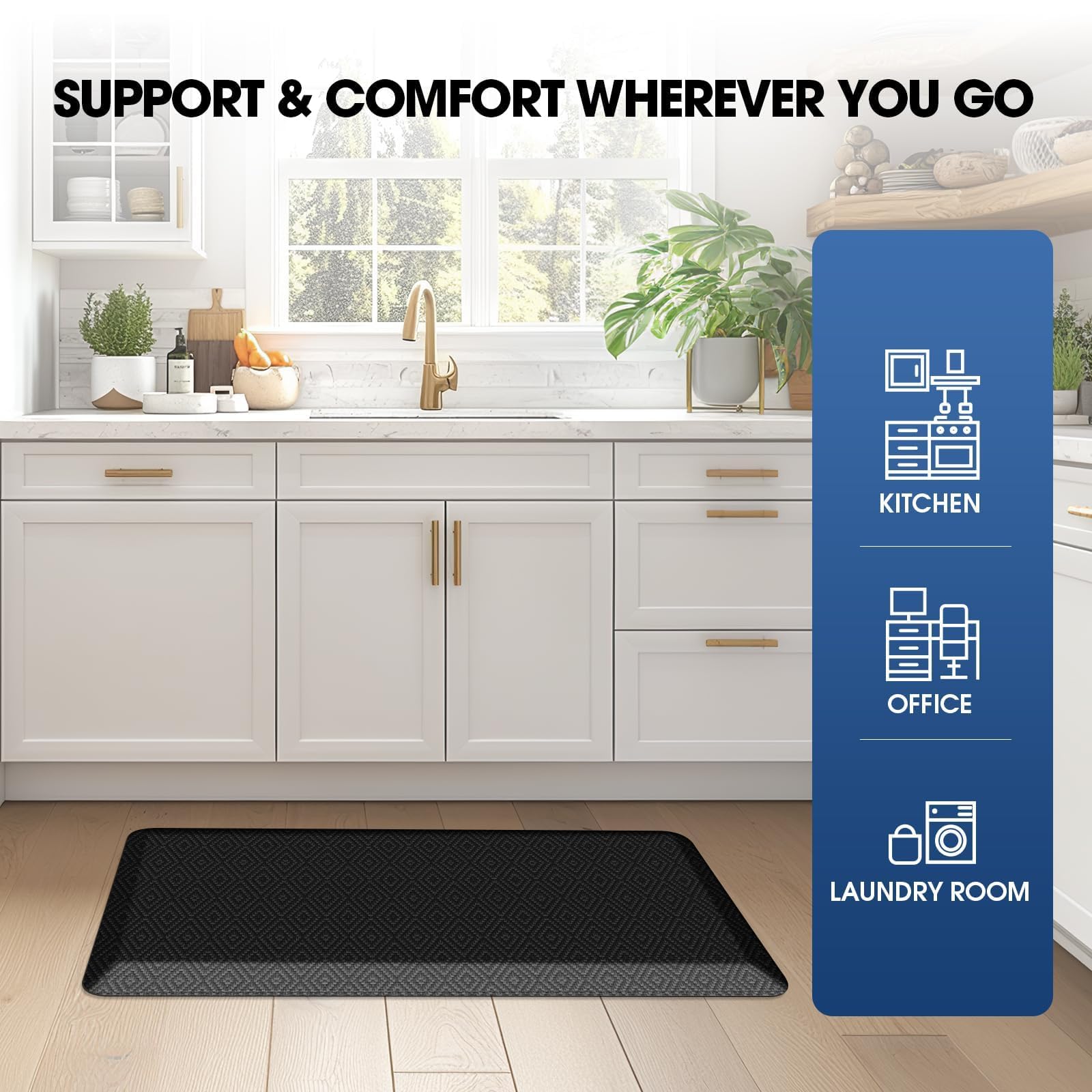 Mattitude compact kitchen mat stores flat for easy storage.