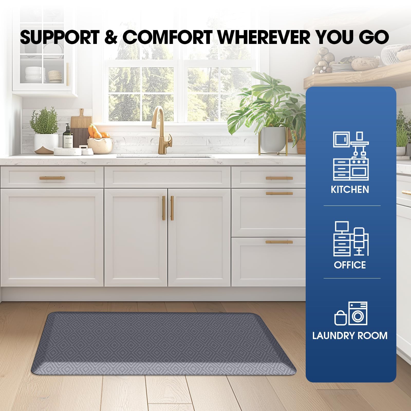 Mattitude kitchen mat durable, stain-resistant surface preserves look over time.