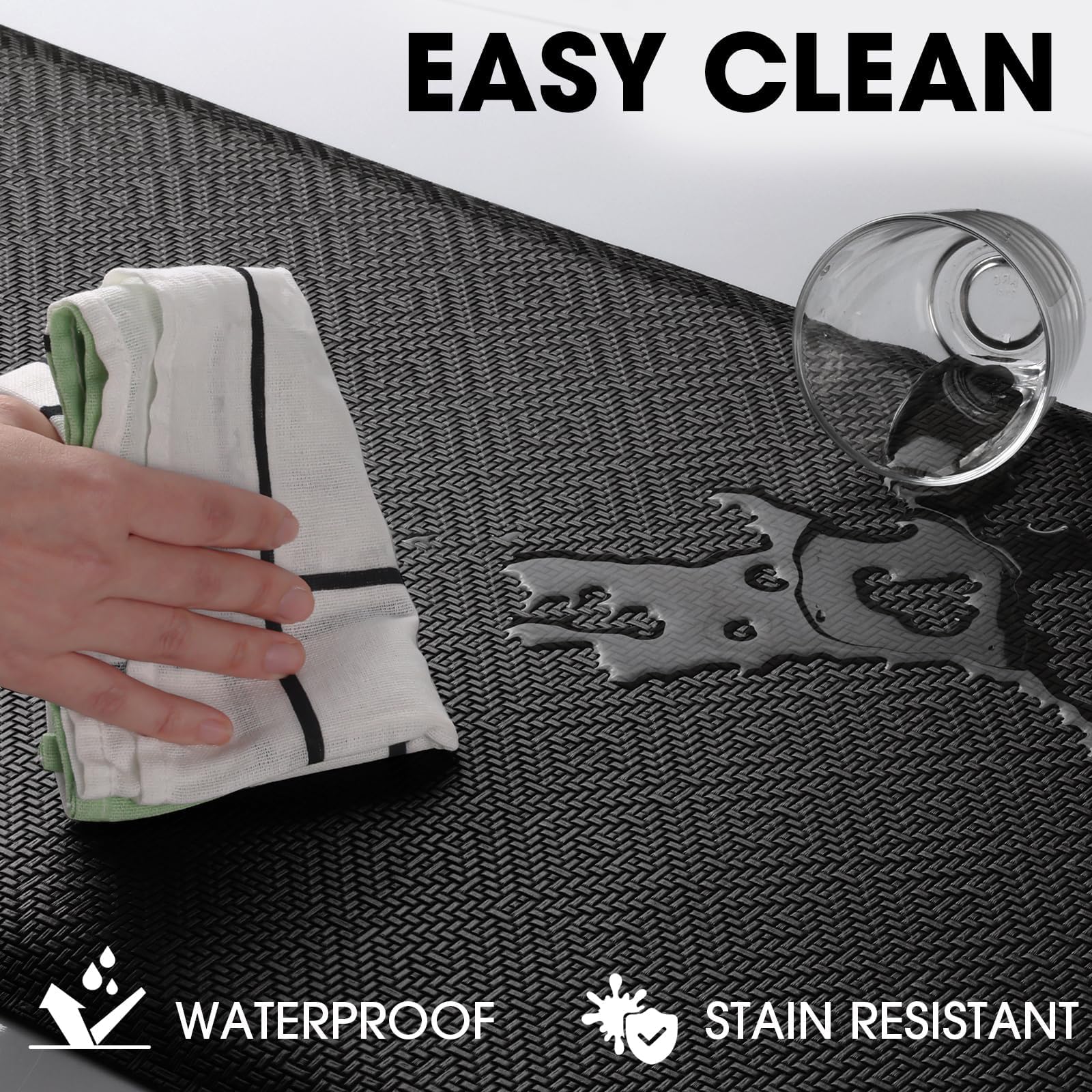 Mattitude kitchen mat with easy-clean design for quick wipe-downs after cooking.