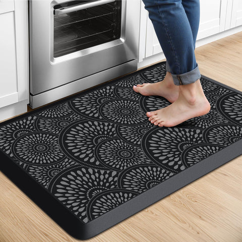 Mattitude kitchen mat with ergonomic cushion provides comfortable standing during meal prep.