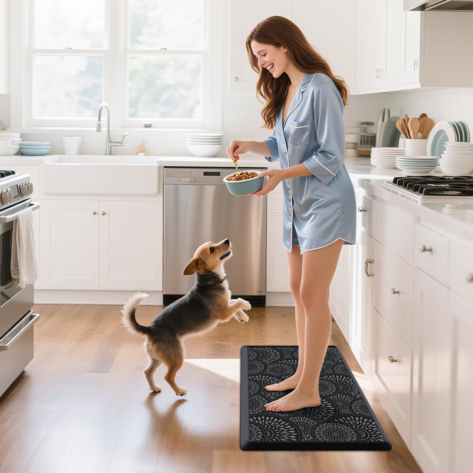 Non-slip bottom keeps Mattitude mat in place on slick floors.