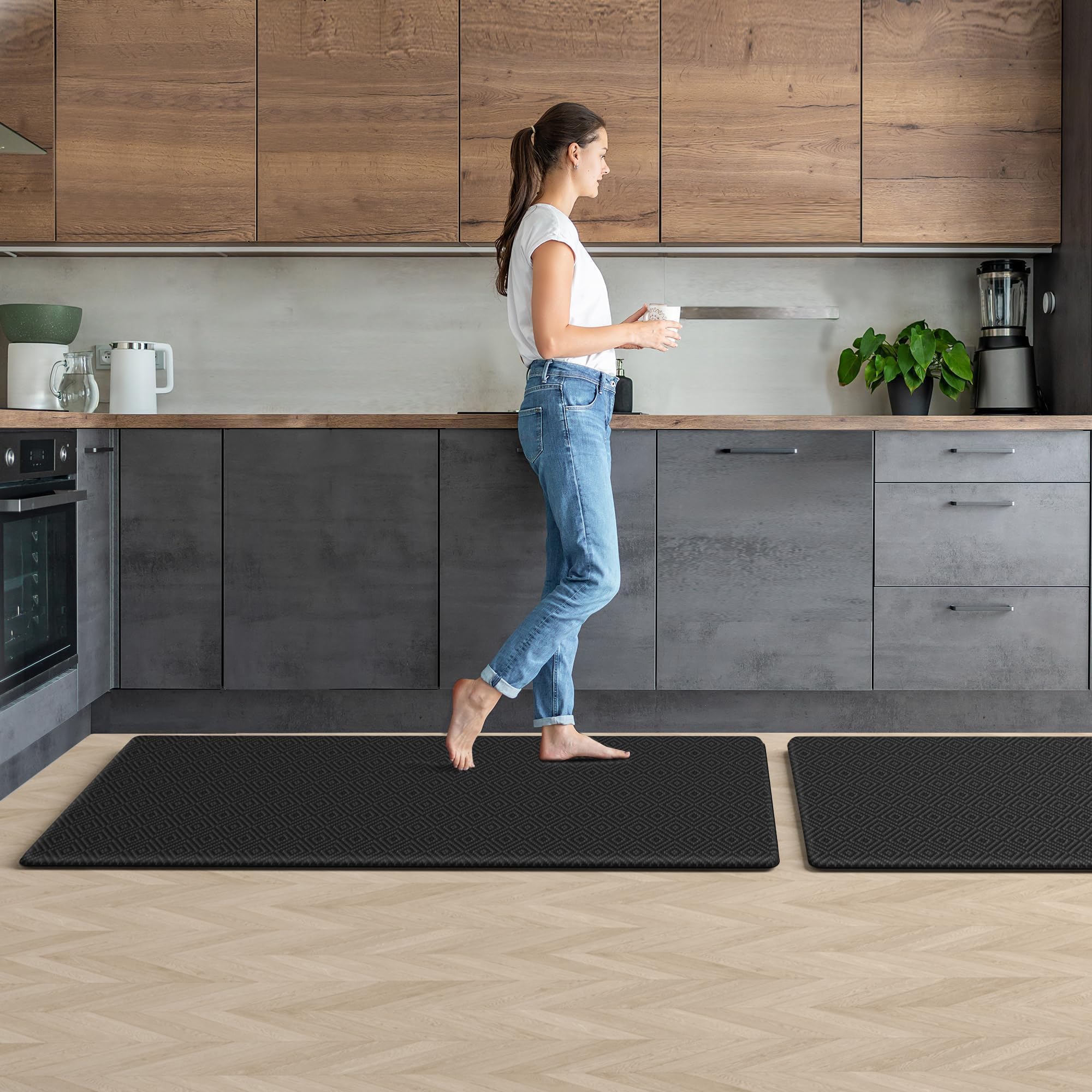 Mattitude mat positioned near the sink for extended standing comfort
