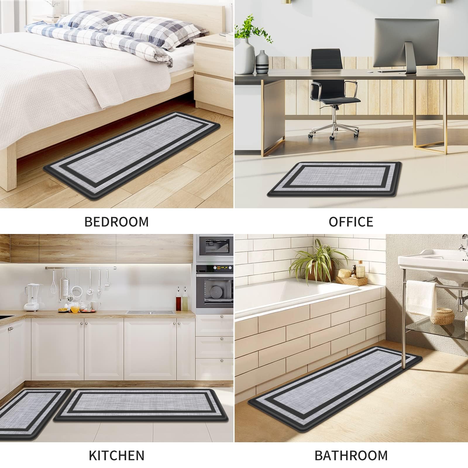 Mattitude kitchen mats in use scenario showing dual-mat setup by cooking area.
