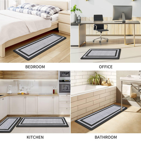 Mattitude kitchen mats in use scenario showing dual-mat setup by cooking area.