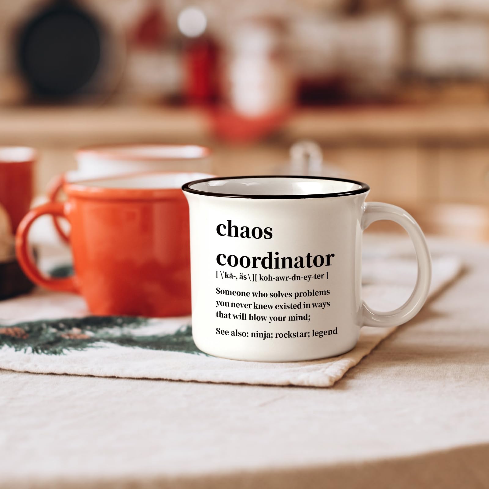 Maustic Chaos Coordinator Mug on a tidy desk, perfect for daily routines.