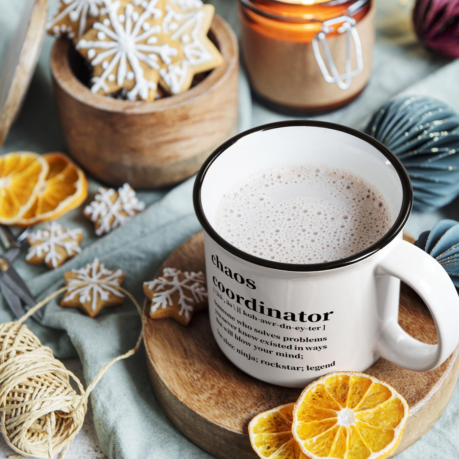 Maustic Chaos Coordinator Mug showing enamel-look texture and dots detail.