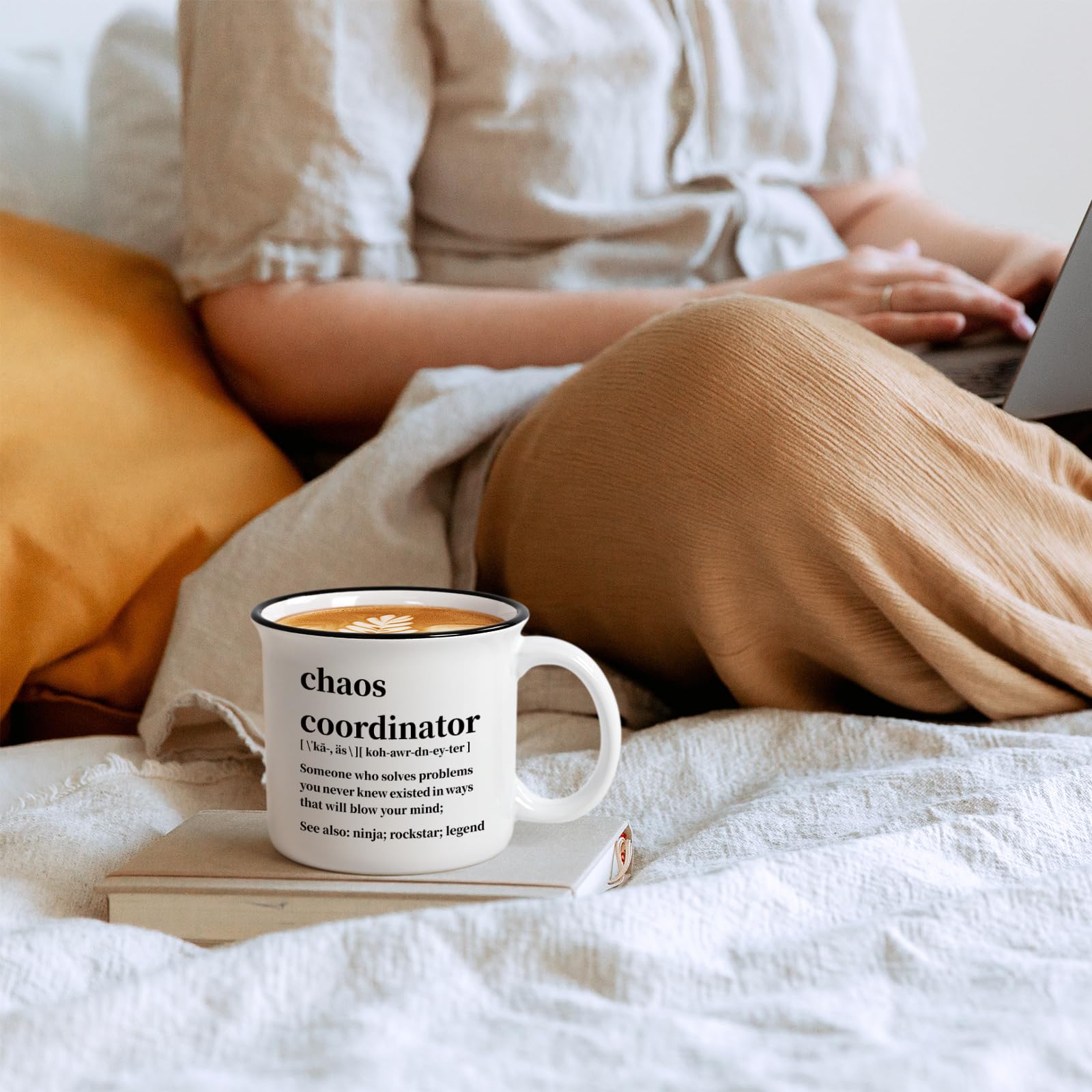 Maustic Chaos Coordinator Mug with steam rising from coffee.