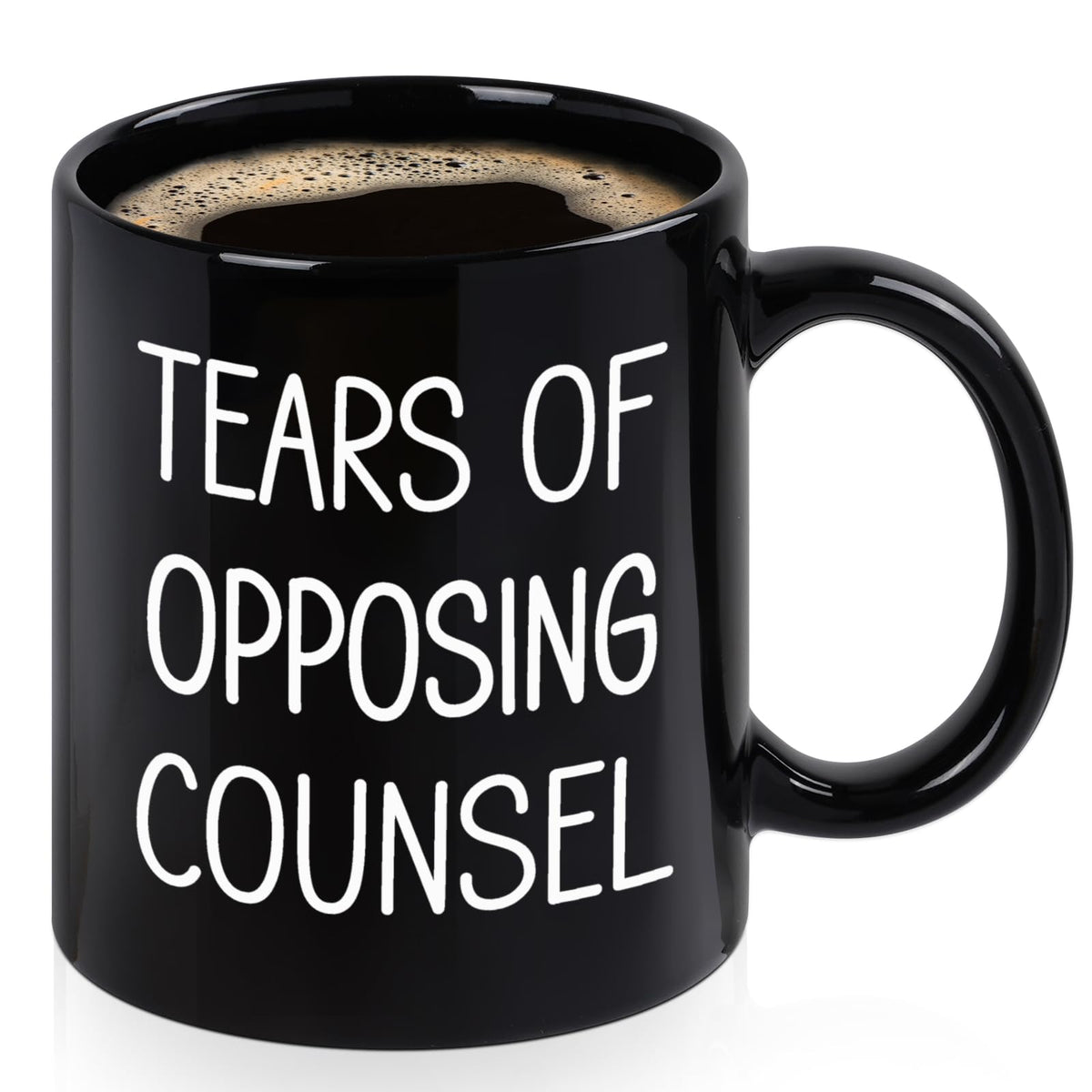 Maustic Tears of Opposing Counsel mug front view with bold print for daily use.
