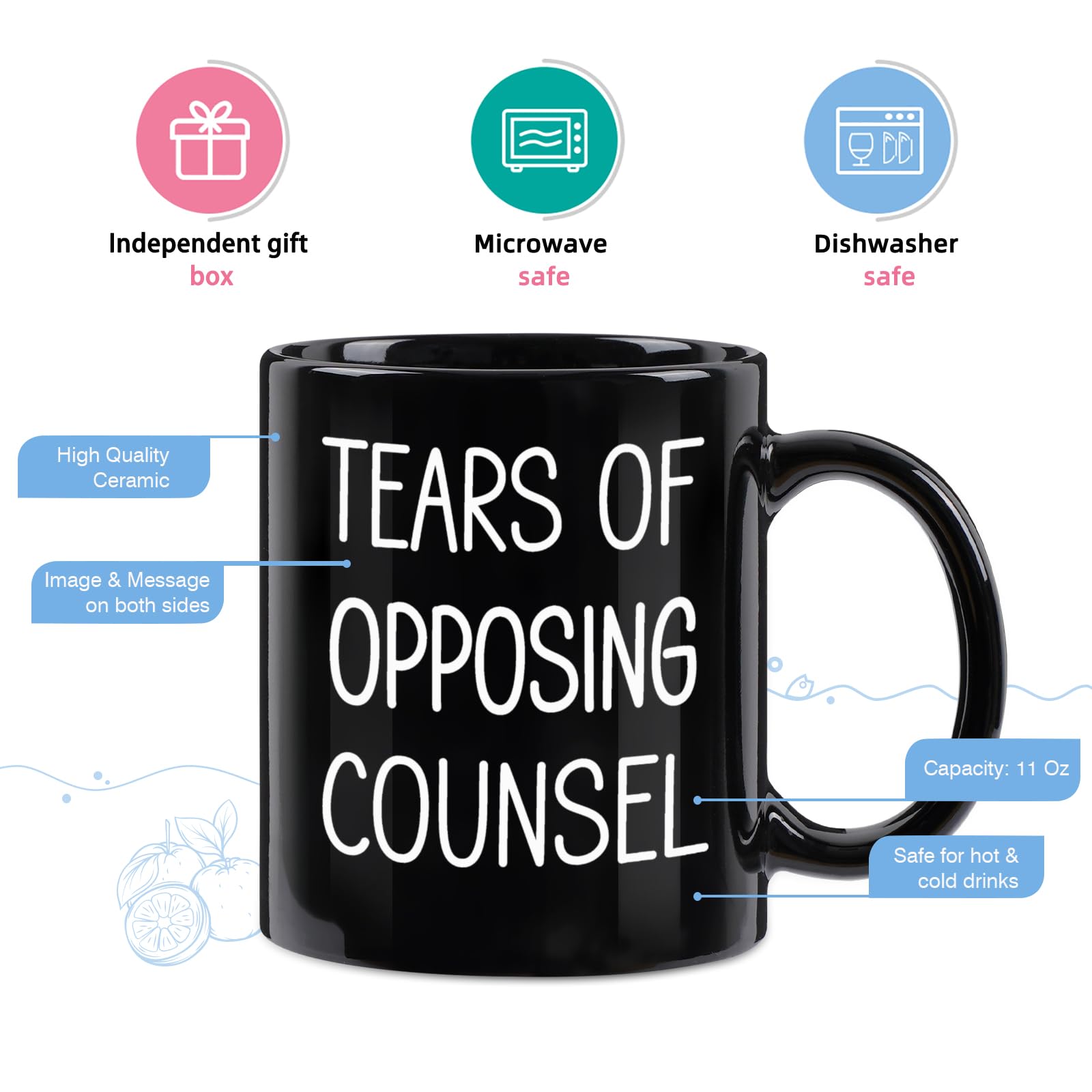 Maustic Tears of Opposing Counsel mug gift packaging ready for gifting.