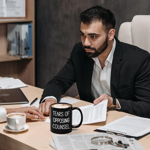 Maustic Tears of Opposing Counsel mug smooth rim for comfortable drinking.